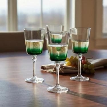 Imagem de Jogo 6 Taças de Vidro 335ml Transparente Verde para Bebidas e Mesa Ele
