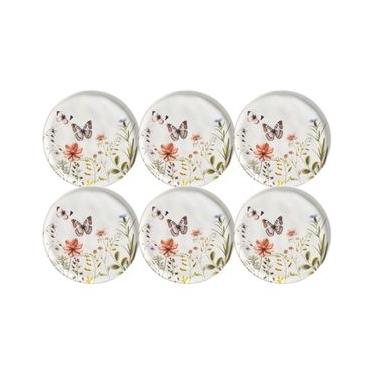 Imagem de Conjunto 6 Pratos para Sobremesa de Cerâmica Branca Estampada 21,5cm Porto Brasil