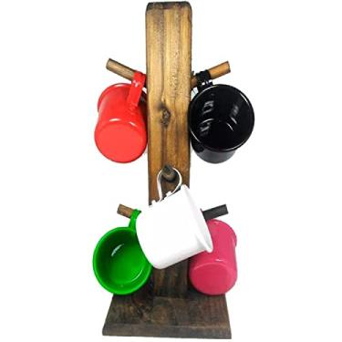 Imagem de Suporte Rústico com 6 Canecas de Café em Alumínio Esmaltadas - Coloridas