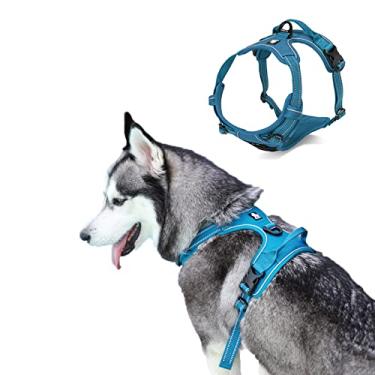 Imagem de Foern Arreio para cães, colete para cães macio durável sem puxar com tira refletiva ajustável, colete acolchoado sem estrangulamento para cães pequenos, médios grandes, azul, P