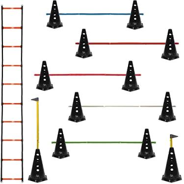 Imagem de 12 Cones Furados C/ 6 Barreiras Funcional + Escada De Agilidade Ajustável