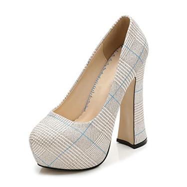 Imagem de Sapatos femininos de salto alto salto grosso sandálias de festa salto alto para mulheres, sapatos de bico redondo sapatos femininos casuais para casual, festa, trabalho, bege, 35 EU/4 US