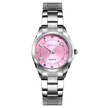 Imagem de Relógio de pulso feminino simples, moderno, minimalista, à prova d'água, aço inoxidável, slim analógico, relógios para mulheres, Tendência, rosa