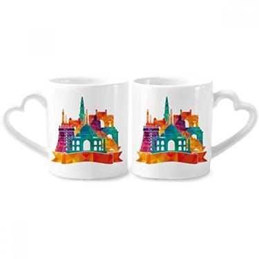 Imagem de Culture Customs Architecture Landmark Couple Porcelain Mug Set Ceramic Lover Cup Heart Handle
