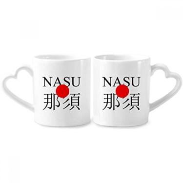 Imagem de Nasu Japaness City Name Red Sun Flag Couple Porcelain Mug Set Ceramic Lover Cup Heart Handle