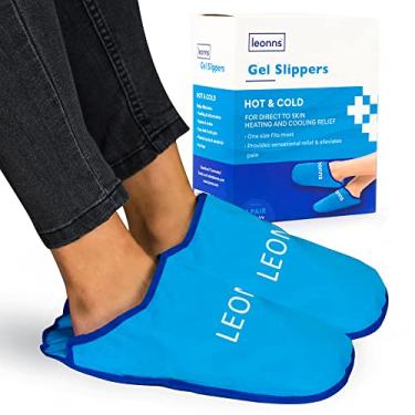 Imagem de LEONNS Pantufas gelatinosas – Oferece terapia quente e fria para dor nos pés, alívio da dor neuropatia para pés, alívio da gota, pés inchados, fascite plantar e esporões de calcanhar – Tamanho único (azul)