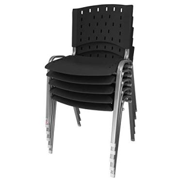 Imagem de Cadeira Empilhável Plástica Preta Base Prata 5 Unidades - ULTRA Móveis