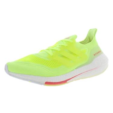 Imagem de adidas Tênis de corrida feminino Ultraboost 21, Amarelo de alta resolução/branco nuvem/rosa nebuloso, 40