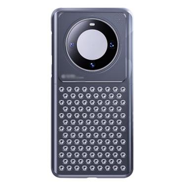 Imagem de lefeda Capa de metal para Huawei Mate 60 Pro/60, capa de telefone simples de liga de alumínio com metal vazado, capa à prova de choque de aromaterapia, cinza, 60