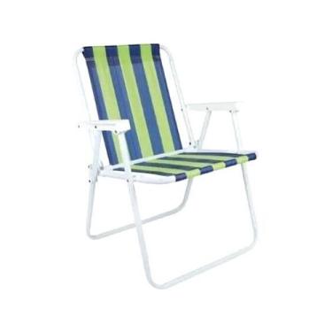 Imagem de Cadeira De Praia Alta De Aço Mor Forte Resistente Cores Azul
