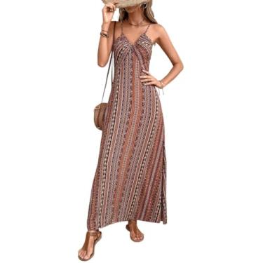 Imagem de Camisa Feminina Geo Print Split Thigh Cami Dress (Color : Brown, Size : M)