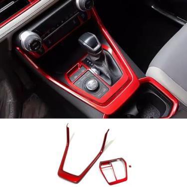 Imagem de KELEIMAI Acessórios de carro adequados para RAV4 2019 2020 2021 2022 2023 2024 console central painel de controle de mudança de marchas acabamento interior moldura (vermelho) ABS 2 peças