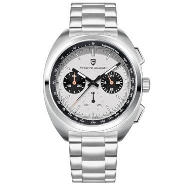 Imagem de Pagani Design 1782 Relógio masculino analógico casual cronógrafo VK63 movimento safira espelho 100 m resistente à água aço inoxidável., Branco