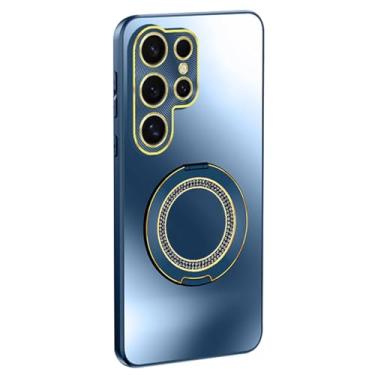 Imagem de LTLMYDAM Capa à prova de choque para Samsung Galaxy S24 Ultra/S24 Plus/S24, capa de proteção de lente com anel magnético suporte de sucção magnética para veículos, azul, S24