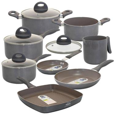 Imagem de Conjunto de Panelas Antiaderente Ceramic Life Smart Plus Cinza 8 Peças - Brinox