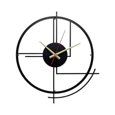 Imagem de Ajqiomh Relógios de parede grandes de metal para decoração de sala de estar, relógio decorativo moderno de 35,5 cm, relógio preto silencioso minimalista 3D para cozinha, escritório, quarto e sala de