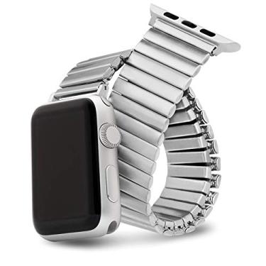 Imagem de Watdpro compatível com pulseira de relógio Apple 42 mm/44 mm/38 mm/40 mm, pulseira elástica de aço inoxidável, expansível de metal, pulseira de relógio Apple compatível com iWatch série 6/5/4/3/2/1/SE
