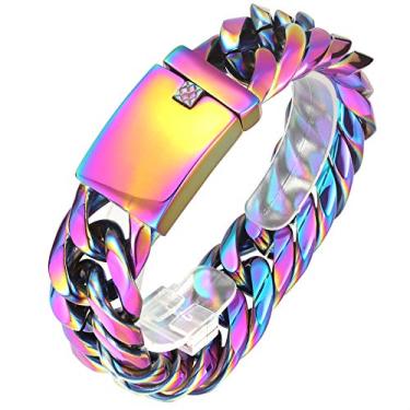 Imagem de ROWIN&CO Pulseira masculina de 25 mm Heavy Miami Cuban Wrist Chain for Boys 316L aço inoxidável Link Chain Curb, prata/preto/azul/ouro rosa/cor arco-íris, One Size, Metal, aço inoxidável