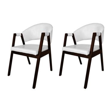 Imagem de Kit 2 Cadeiras de Jantar Madeira Maciça Castanho Premium Helen Facto Branco