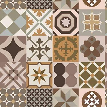 Imagem de Papel de Parede Lavável Vidrado Português Marrom Sala Cozinha Area externa Vinilico 3m