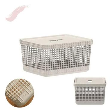 Imagem de Cesto Organizador Com Tampa  de Plástico 8 Litros - Ou, Creme