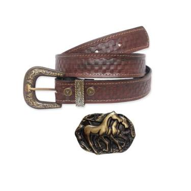 Imagem de Cinto Couro Fivela Country Cowboy Rodeio Cavalos Unissex - DRC, 130