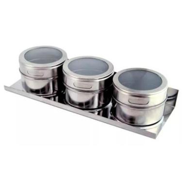 Imagem de Porta Temperos com 3 Condimentos Aço Inox Universal