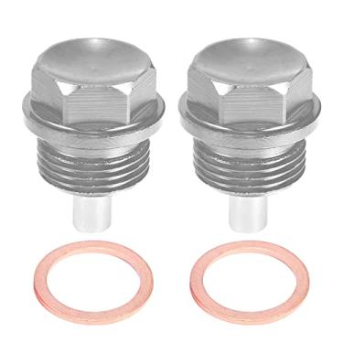 Imagem de X AUTOHAUX Conjunto de 2 plugues de drenagem de óleo M20x1,5 magnético liga de alumínio porca de drenagem de óleo parafuso de drenagem de óleo com 2 arruelas para carro motocicleta tom prata
