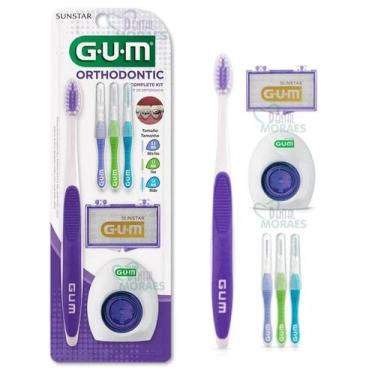 Imagem de Kit Ortodôntico C/4 Peças (Escova+Fio+Interdental+Cera) Gum