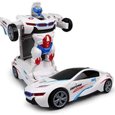 Imagem de JIANW Carro a Pilha Vira Robô Emite Som e Luz Led Brinquedo Branco Interativo Inteligen...