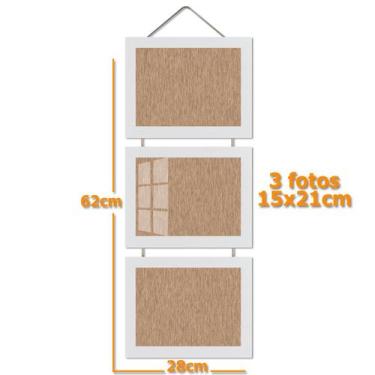 Imagem de Porta Retrato Triplo Vintage para fotos Quadro Painel Multifotos com M