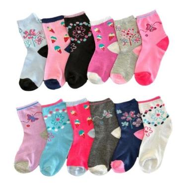 Imagem de Kit 12 Pares De Meias Algodão Infantil Feminina - Loppas, 31 ao 34