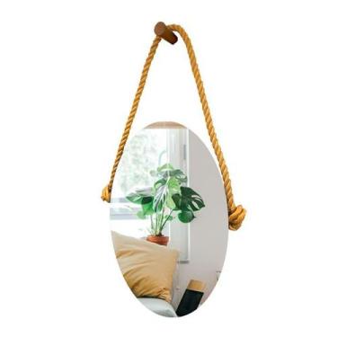 Imagem de Espelho Decorativo Adnet Vintage Alça Sisal Amarelo Oval 60x40 cm Redo