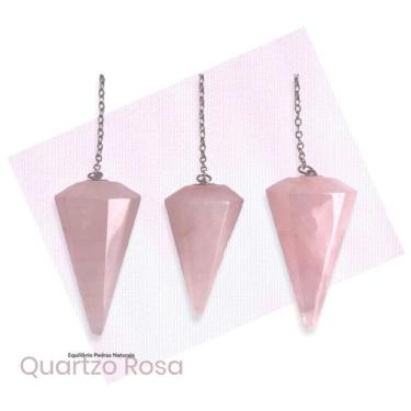 Imagem de Pêndulo Natural Facetado De Quartzo Rosa - Radiestesia E Reiki - EQUIL