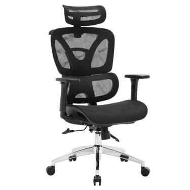 Imagem de GarveeHome Cadeira de escritório ergonômica, cadeira de mesa ergonômica de encosto alto com suporte lombar ajustável, cadeira de malha para escritório, cadeira de jogos, até 181 kg, preta,