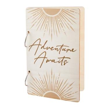 Imagem de SUPERDANT Fichário de folhas soltas de madeira Adventure Awaits Cartão Postal Álbum de Fotos 2 Anéis Capa Sol Aniversário Lembrete Calendário Guardador de Livro Organizador Cartão Lembrança Capa de