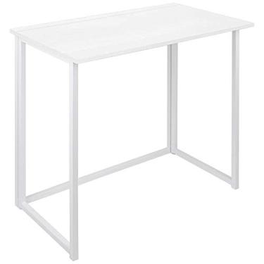 Imagem de Mesa de computador dobrável para espaços pequenos, mesa de escritório doméstica com economia de espaço simples, mesa de computador dobrável, mesa de laptop, mesa de escrita, mesa de leitura de estudo compacta A- White