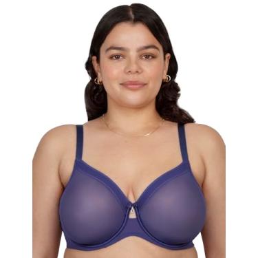 Imagem de Curvy Couture Malha transparente feminina, cobertura total sem forro, suporte sexy plus size, Azul vintage, (36) 36DD