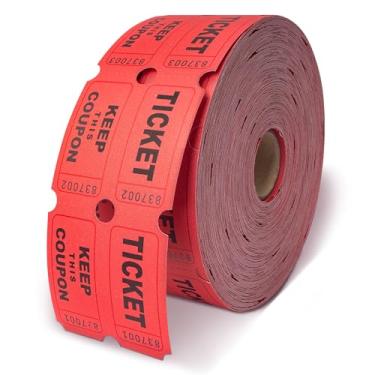 Imagem de Rolos duplos de bilhetes para sorteio vermelho, 50/50 sorteios premium, bilhetes para eventos, carnavais, prêmios de porta, 2000 folhas numeradas consecutivamente