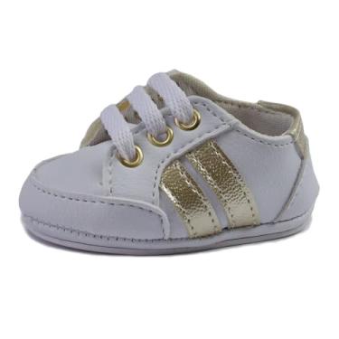 Imagem de Bebê-Sapatinhos recém-nascido e primeiros passos, forrado com tecido espumado14ao20 baby 1901A (Branco Dourado, BR, Bebê, Numérico, 15)