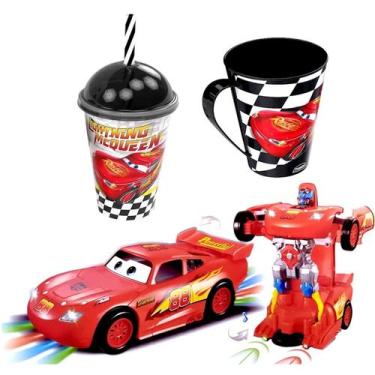Imagem de Kit Carrinho que vira Robô + Caneca e Copo Relâmpago McQueen - Mohnish