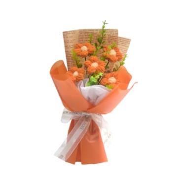 Imagem de XLWLLNJ Buquê de flor de crochê FLOR FLOR FLOR FLORESSA MADO BUCET MADE, Laranja