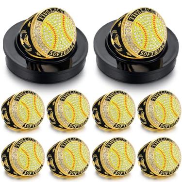 Imagem de Highergo 10 peças de anel de troféu de campeonato MVP de basquete com corrente de pescoço de exibição e suporte, beisebol, líder de torcida, boliche, softball, futebol, vôlei, atletismo, para presente