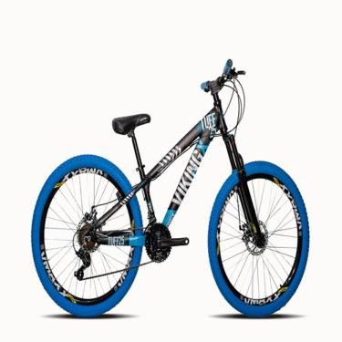 Imagem de Bicicleta Viking Aro 26 Preto Azul Câmbios Shimanos Com Pneu Azul