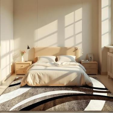 Imagem de 1 Tapete Quarto Belga Beira de Cama Es Mo 200 x 250 Vr (D4Mod Bege Preto Branco Marrom Moderno Manchado Abstrato)