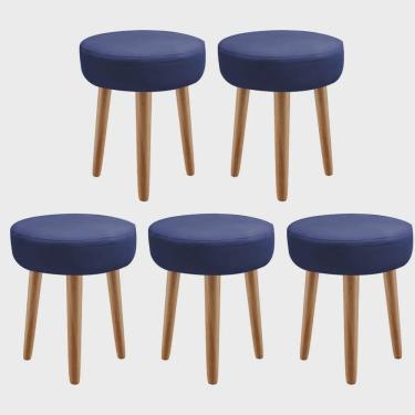 Imagem de Kit 05 Banqueta Alta Julia Industrial 55cm Pé Palito Caramelo Suede Azul Marinho - Ahz Móveis