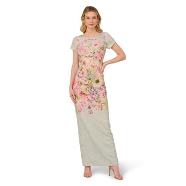 Imagem de Adrianna Papell Vestido feminino com coluna floral Matelasse, Azul multi, 50