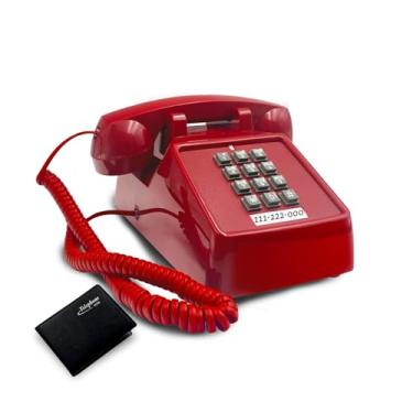 Imagem de Telefone fixo retrô vintage, telefone antigo com receptor de campainha mecânica, volume ajustável, retro, analógico, telefone de mesa, design clássico para casa, escola (vermelho)