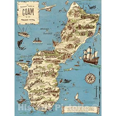 Imagem de Mapa Histórico - Ilha Histórica de Guam. 1958, Mapa Histórico - Arte de Parede Vintage - 45,7 cm x 61 cm