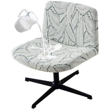 Imagem de Buenanir Capa para cadeira de escritório sem braços, impermeável, cruzada, jacquard, com detalhes no meio das costas, protetor de cadeira giratória para sala de estar, verde